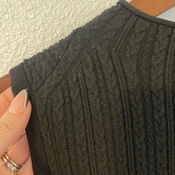 Theory Black Cable Knit Wool Blend Sleeveless Midi Dress - Picture 3 of 7